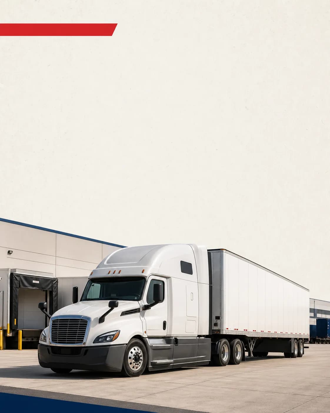 White reefer tractor-trailer at a warehouse dock